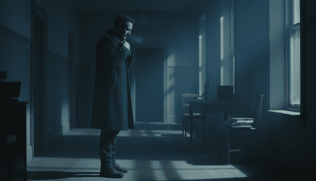 AI生成的概念艺术,展示了冰霜覆盖的风景,远处的小教堂散发出温暖的光芒,象征着冬日里的希望。