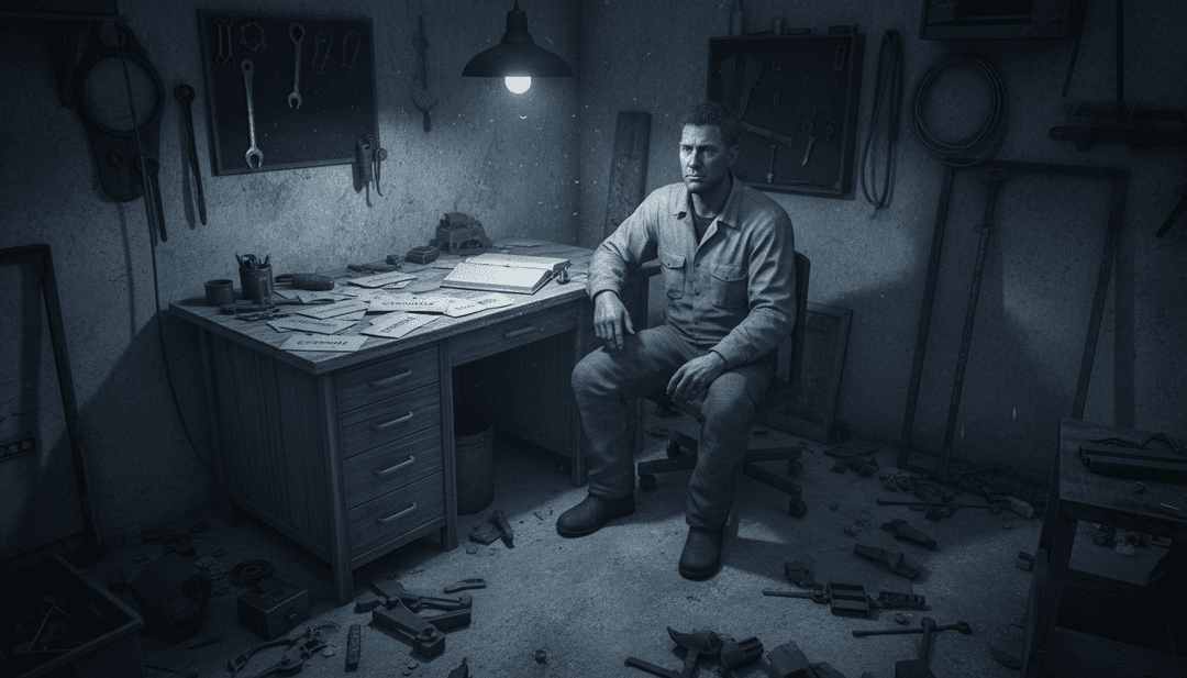 AI生成的场景蒙太奇,描绘了一个孤独的身影穿过冬季森林,然后在质朴的环境中找到慰藉,伴随着金色的光芒。