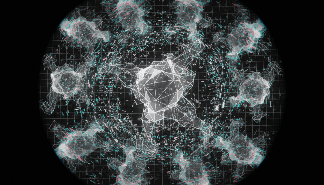 Vídeo musical finalizado gerado por IA para 'algorithm age' by v5, exibindo visuais eletrônicos vibrantes.