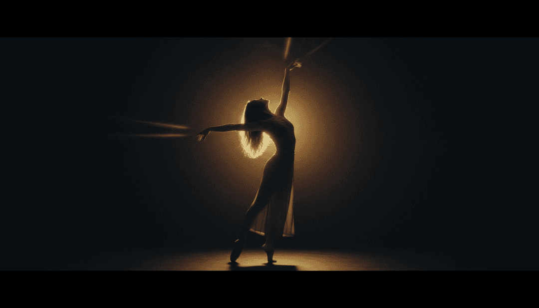 Representação visual de acordes de violão acústico transformando-se em água ondulante, vocais folk criando um nascer do sol sobre uma terra quebrada, orquestrado por IA.