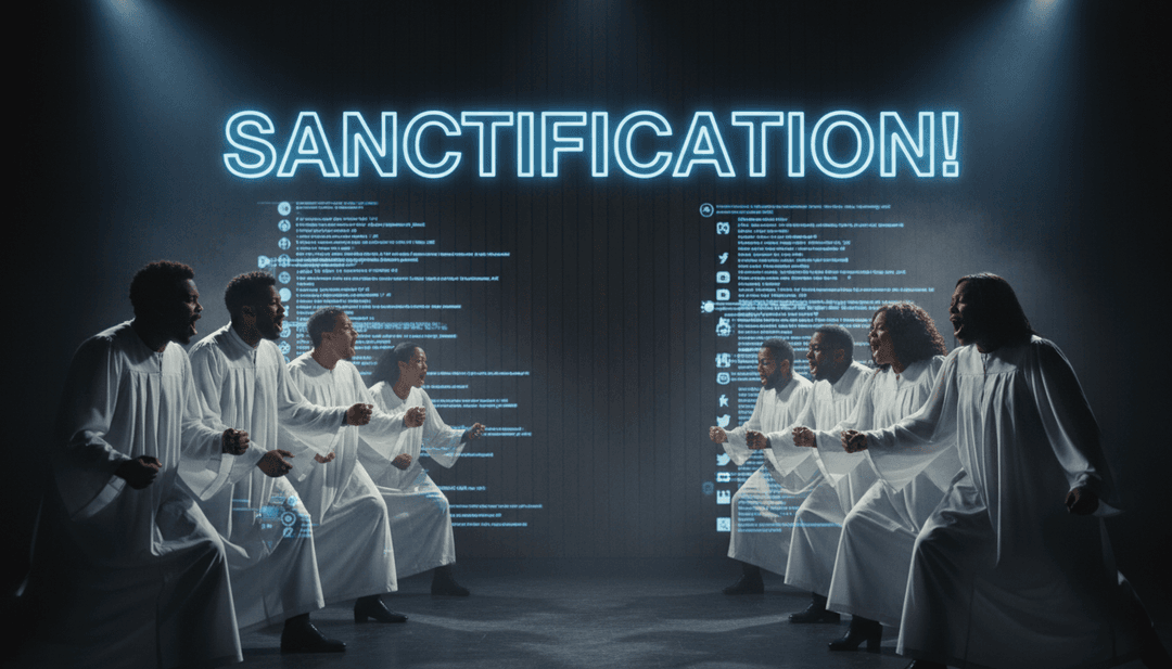 Séquence vidéo musicale dynamique générée par freebeat.ai montrant des représentations visuelles abstraites de motifs de beatboxing et d'harmonies de chœur gospel pour 'Hold Thy Nuts'.