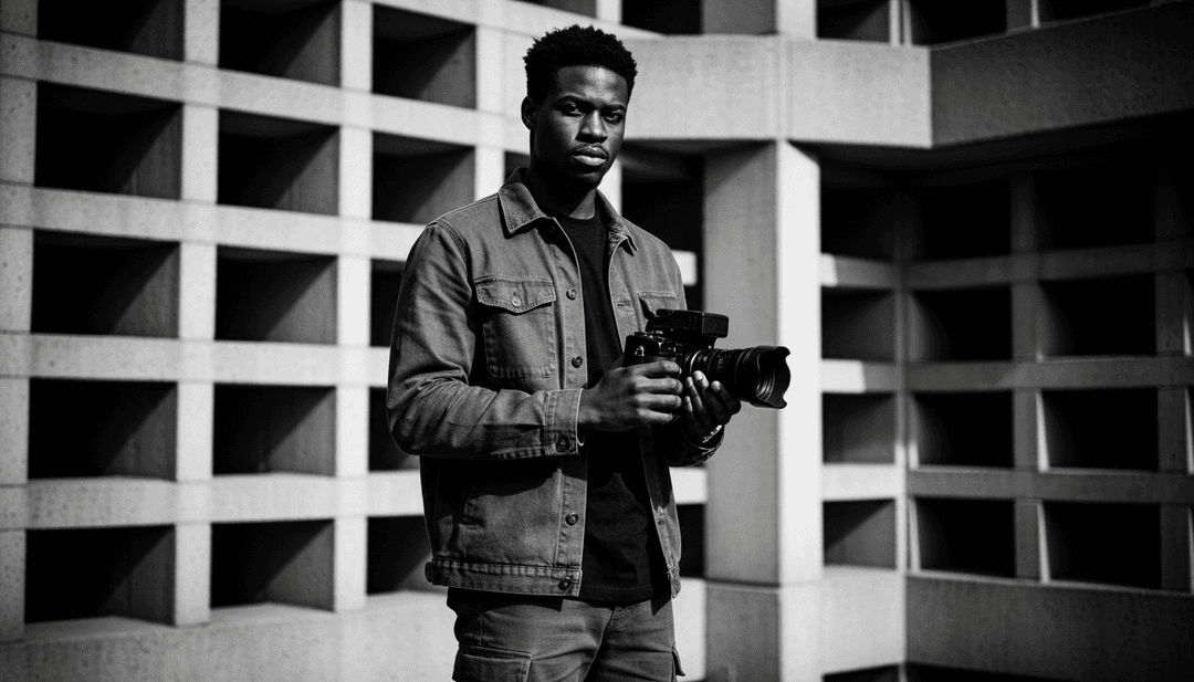 Dynamische, von KI generierte Szenen, die Stadtlandschaften, ermutigende Figuren und abstrakte Darstellungen von Mut zeigen, perfekt synchronisiert mit dem Hip-Hop-Track 'be courageous by sharda'.