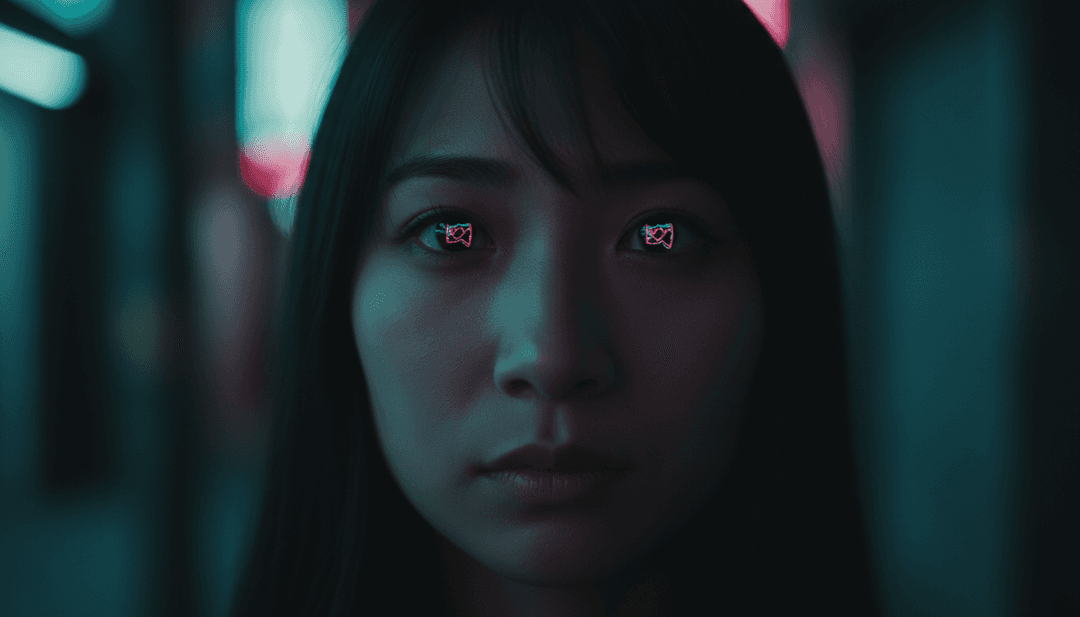 AIミュージックビデオのためにシンセポップの音波を解釈する抽象的なビジュアライザー。渦巻くネオンライトとデジタルの霧が特徴。