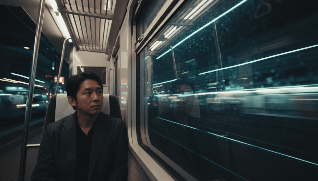 シンセポップの美学を持つAI生成ミュージックビデオフレーム。抽象的な幾何学模様と幻想的なキャラクターの動きをブレンド。