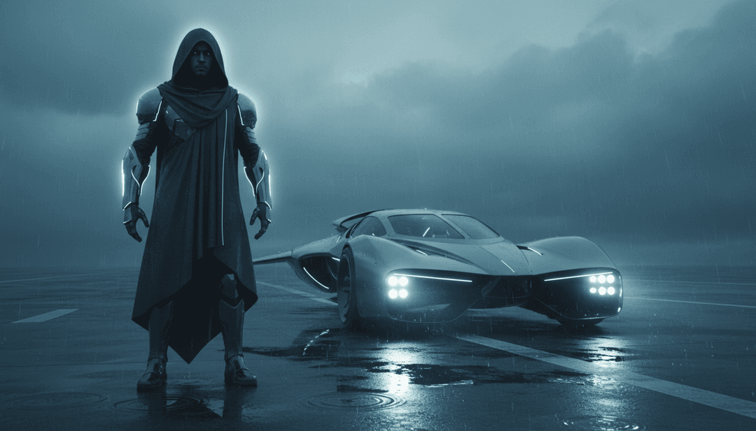 Representación visual abstracta de la IA interpretando música hip-hop y trap, con elementos cósmicos fusionándose con texturas urbanas.