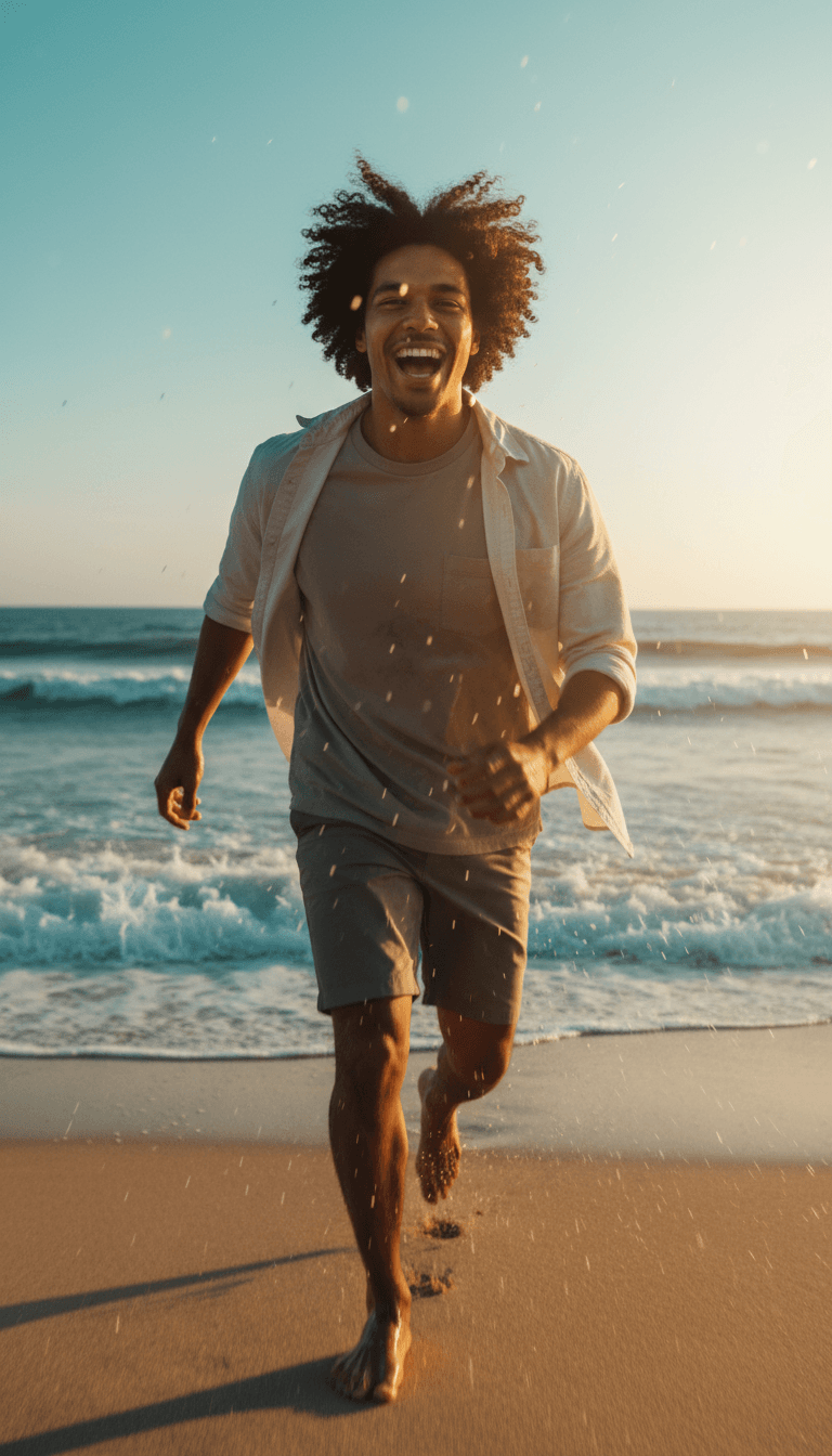 IA analisando ondas sonoras de tropical house, traduzindo-as em cenas de praia cintilantes e luzes de concerto dance-pop.