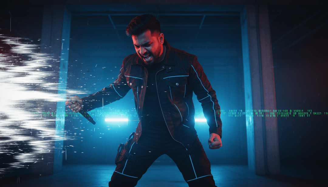 AI 生成的场景,描绘了从阴暗的城市小巷到 Mosh Pit 的快速过渡,与 (Hook) by abhinav725 中沉重的节拍和吉他独奏同步。