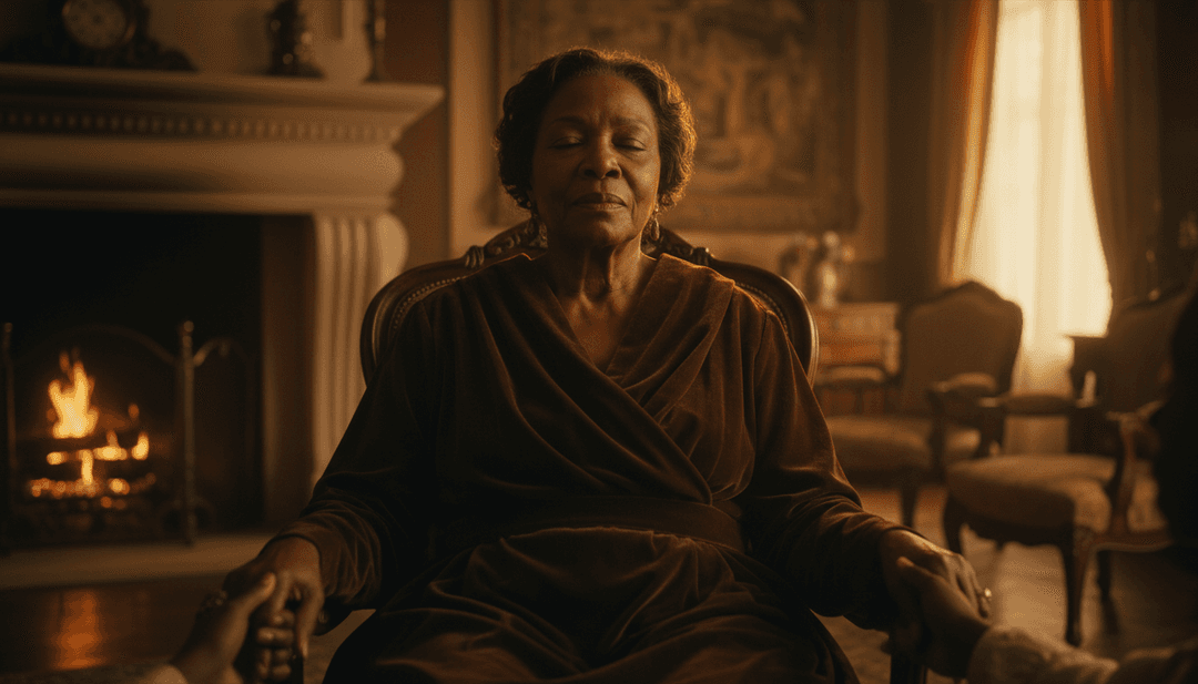 福音和灵魂音乐的抽象视觉表现,光束从中心点向外辐射,象征着感恩和神圣的灵感。