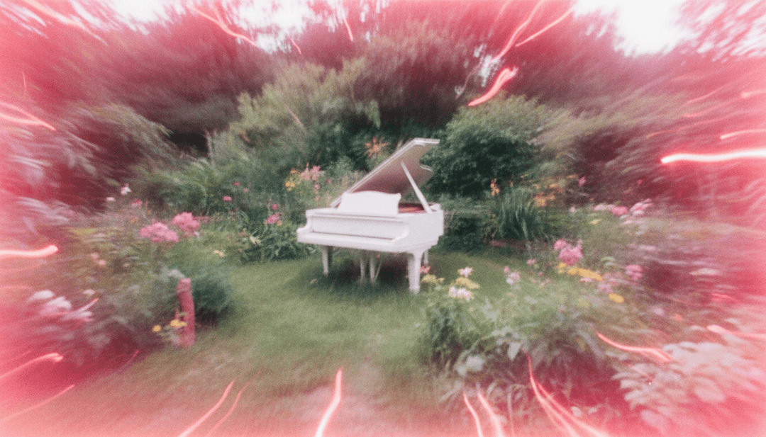 AI 生成的动态场景,将 'Young Child (final Version)' 的吉他旋律、管弦乐高潮和人声和声转化为视觉序列。