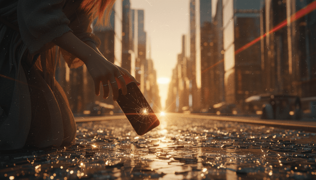 Representação abstrata de um coração de vidro frágil, cintilando com batidas de hip-hop e calor lo-fi.