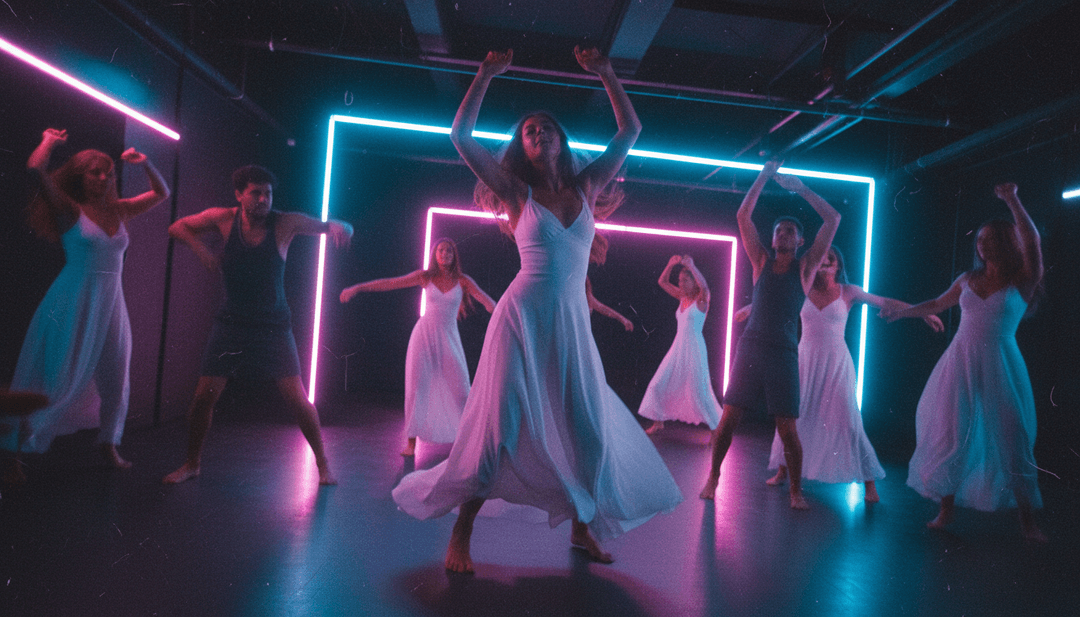 Imagem final vibrante do vídeo musical de 'Glass Heart', exibindo visuais e texto integrados, convidando os usuários a criar os seus próprios.