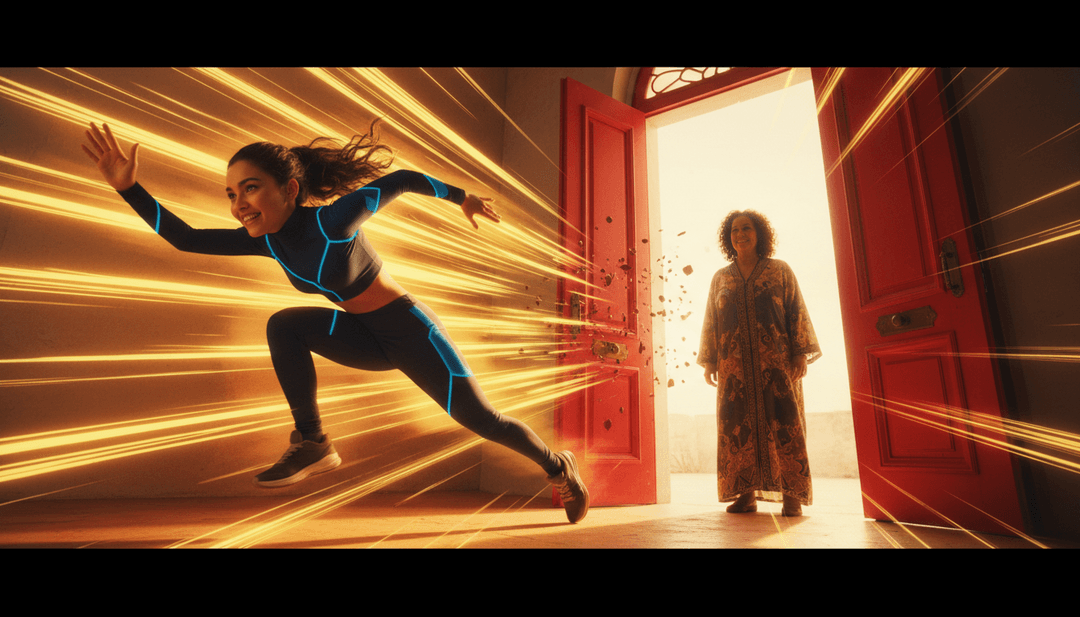 Personagem de esquilo animado batendo em uma porta de casa na árvore colorida, com letras de música árabe estilizadas aparecendo, geradas pelo gerador de videoclipes de letras do freebeat.ai.