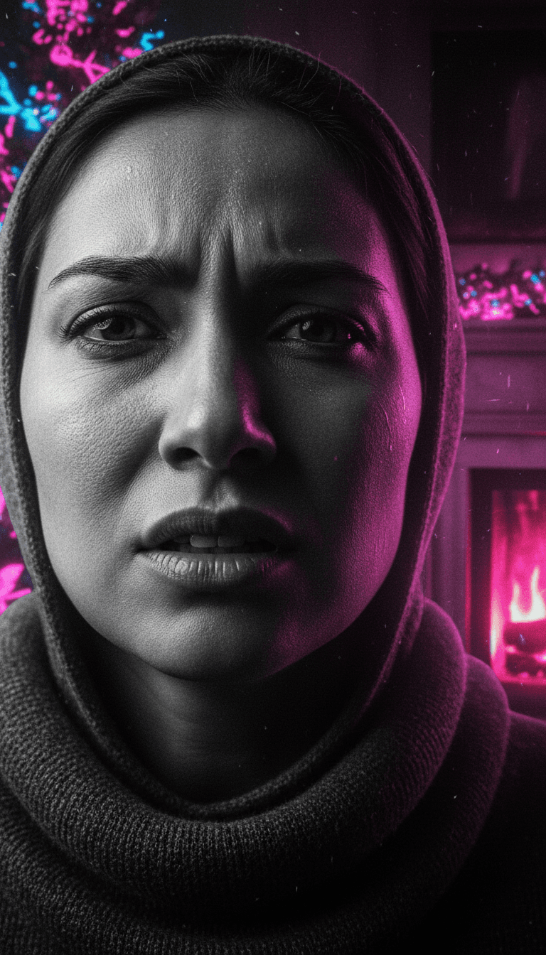 AIが祝祭的なエレクトロニックミュージックを、踊る光のパターンと陽気な抽象的なフォルムで解釈し、'FELIZ NAVIDAD!!!'ファンキーミックスを表現している。