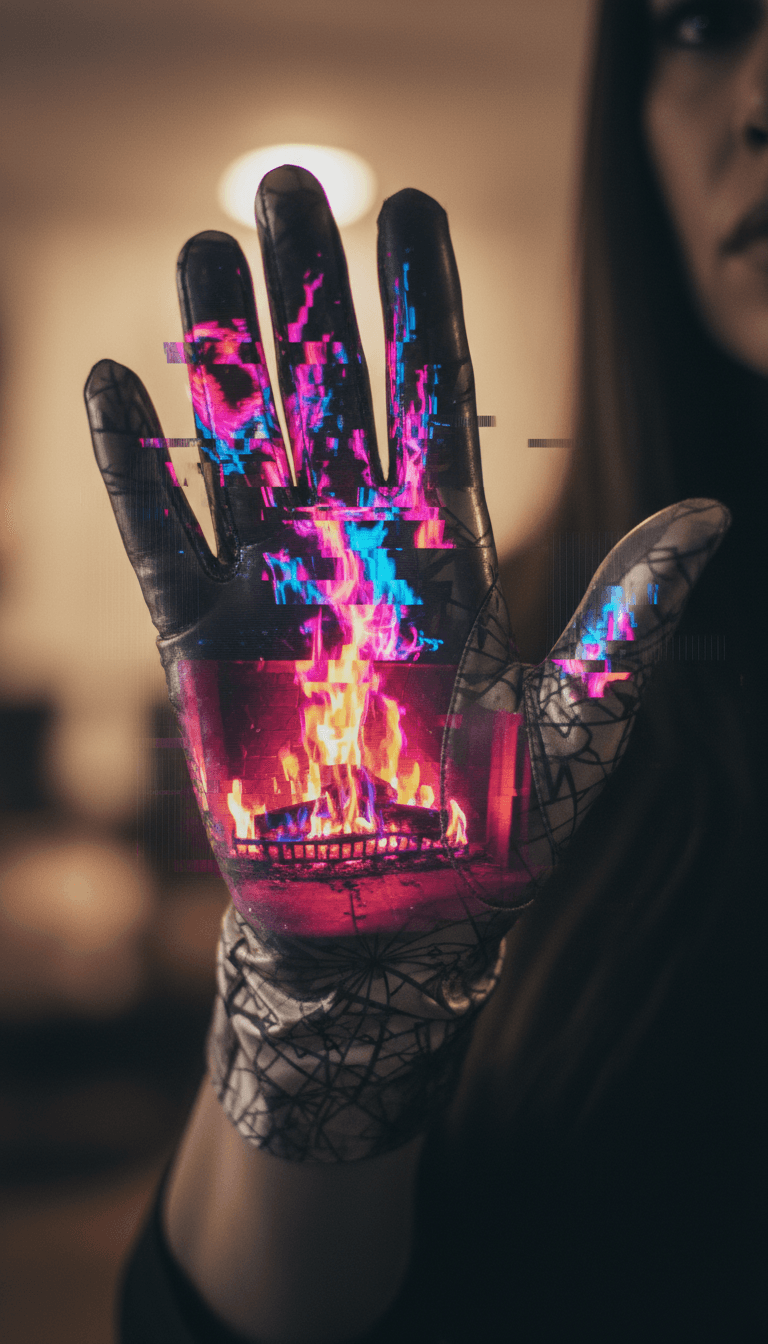 エレクトロニックミュージックの波形が抽象的なホリデーシーンに変換され、freebeat.aiによって生成された`無料キャプション`が表示されるダイナミックなビジュアライザー。