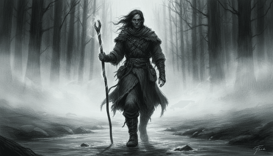 アンビエント音楽に反応する優美な存在と古代ケルト遺跡を描いたアニメーションの風景。