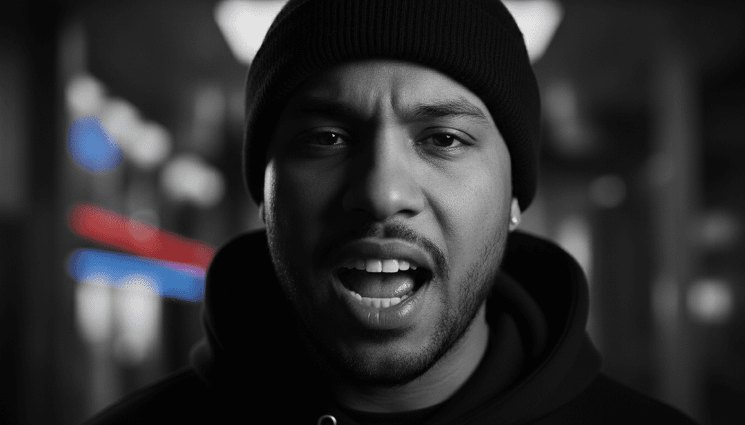 Freebeat.ai가 Chris Webby의 'colt 45'를 위해 생성한 역동적인 시각 시퀀스로, 빠른 편집, 가사를 위한 스타일리시한 텍스트 오버레이, 도시 거리 장면을 선보입니다.