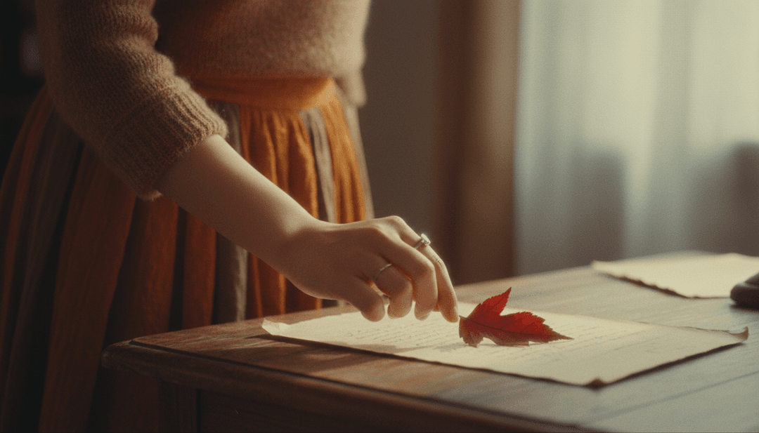 AI 诠释民谣的情感深度,构想秋叶和遥远的记忆,用于音乐视频。