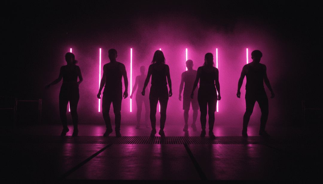 freebeat.ai 的 AI 诠释的抽象视觉表现,描绘了圣诞灯光随强劲的鼓贝斯节拍律动。