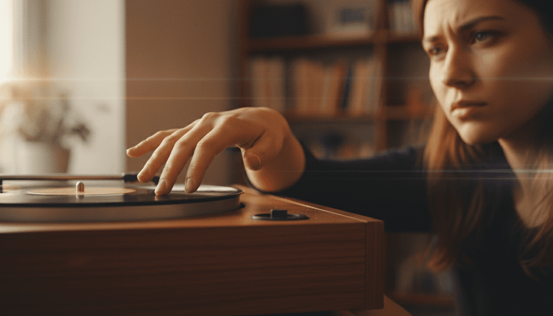 用户高兴地在屏幕上观看他们新创建的 AI 生成音乐视频,周围环绕着创意工具和鲜艳色彩,象征着创作的便捷性。