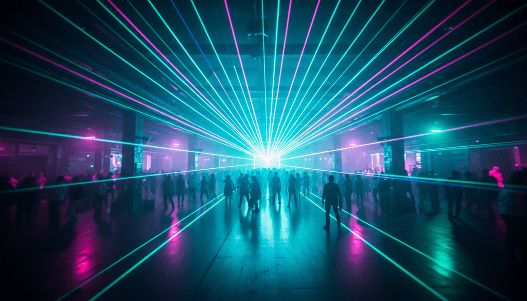 Uma imagem conceitual gerada por IA que reflete a natureza etérea e fluida da música trance, com padrões de luz abstratos e uma sensação de emoção profunda.