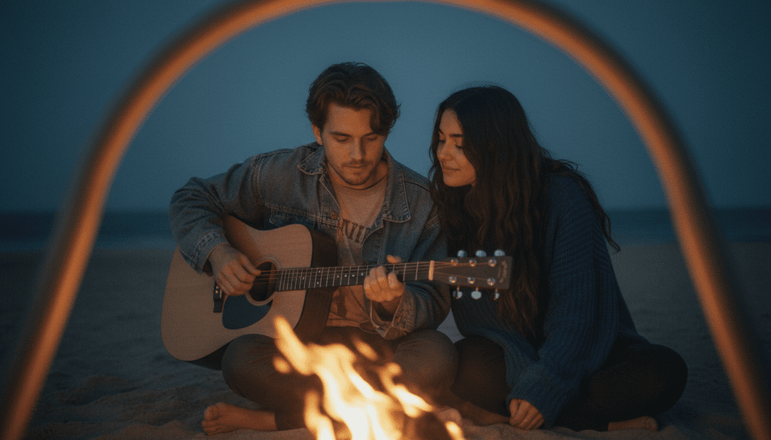 夜にはネオンで彩られた未来都市へと変貌するダイナミックな砂漠の風景。伝統的なアラビア書道が現代のデジタルアートへと渦を巻き、楽曲のジャンル融合を反映している。
