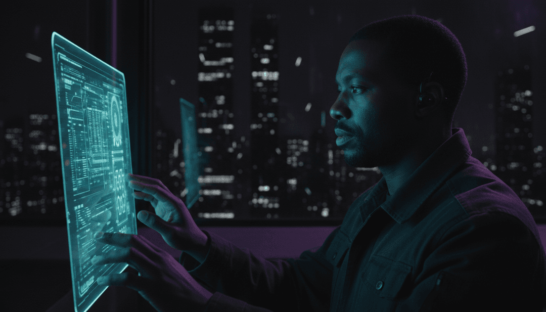 AIが「Neon Pulse」の音波を分析し、シンセウェーブと光の軌跡の抽象的なビジュアルを生成。