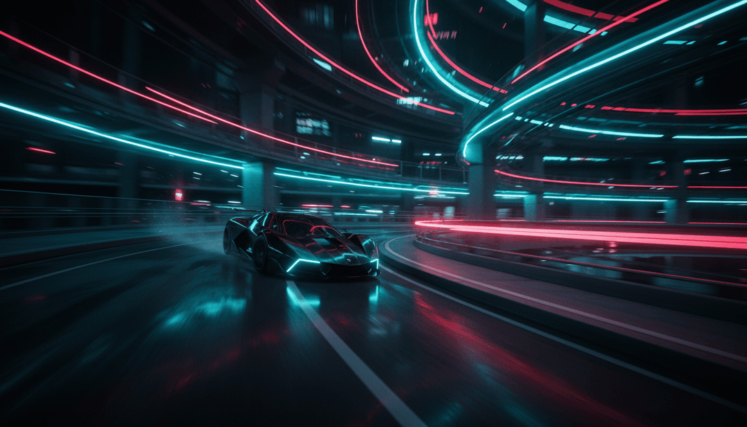 音楽に合わせて脈動する都市景観のデジタルアニメーション、光線と電流。