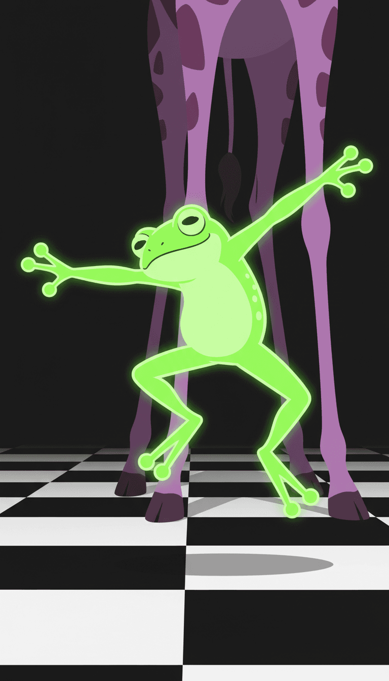 「El Baile de los Animales」のキャストが登場する高品質なミュージックビデオの祝祭的な最終シーン。freebeat.aiのロゴがさりげなく表示されています。