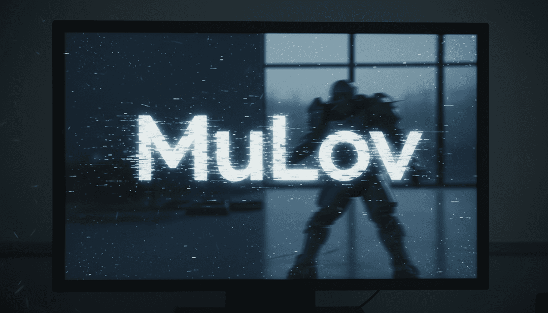 Onde sonore digitali astratte che si trasformano in particelle di luce scintillanti, simboleggiando l'interpretazione dell'AI della musica electropop.