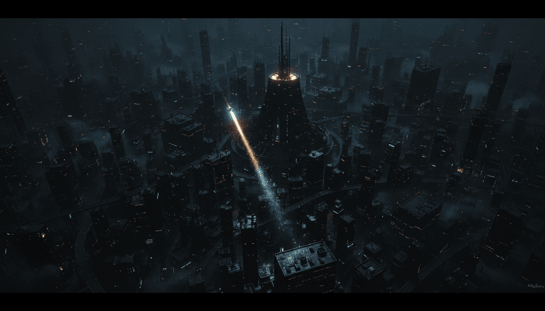 Un utente che guarda un tablet che mostra un video musicale generato dall'AI completato, con linee astratte luminose che fluiscono intorno a loro, rappresentando il potenziale creativo.