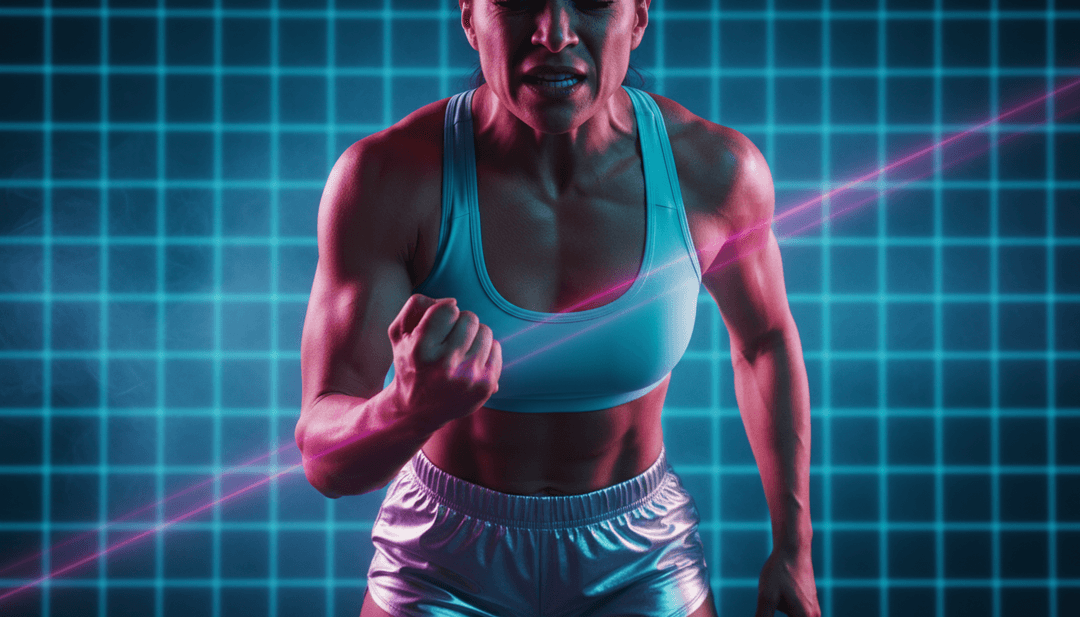 Visualizador dinâmico mostrando movimentos sincronizados, cores vibrantes e cenas de dança futuristas, ilustrando o núcleo energético de MUSIC 1.mp3.