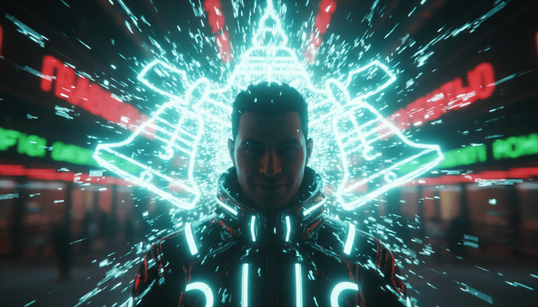 由 AI 為「Christmas On The Block」生成的復古風格街區派對動態視覺效果,動畫人物隨著放克與靈魂樂翩翩起舞。