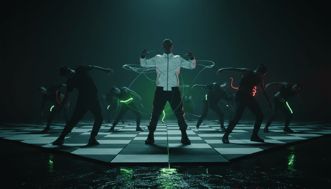 為「Christmas On The Block」完成的 AI 生成音樂影片的慶祝最終場景,展示了多樣的創意可能性。