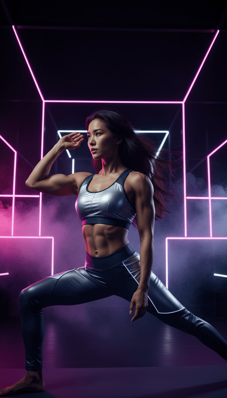 Trap 低音下潜触发故障效果,K-pop 歌唱钩激励时尚慢动作镜头,展示视听同步的视觉表现。