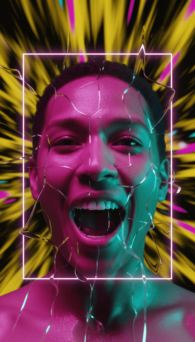 빈티지 라디오가 고에너지 장면을 재생하는 현대적인 뮤직비디오 화면으로 변하는 역동적인 애니메이션.