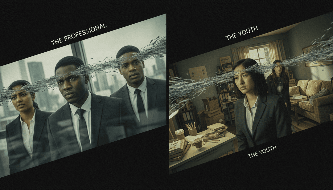 AI 分析嘻哈音乐的抽象视觉表现,声波转化为闪烁的、精神主题的几何形状,反映出“Dancing With Jesus”的节奏和灵魂核心。