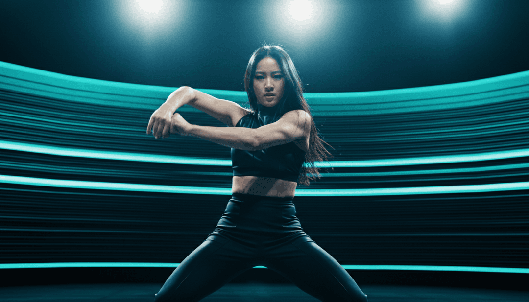 Visuais abstratos de uma paisagem urbana se transformando com fluxos de dados e luzes neon, simbolizando a conversão de 'Adverse Commercial Jingle.mp3' em vídeo dinâmico.