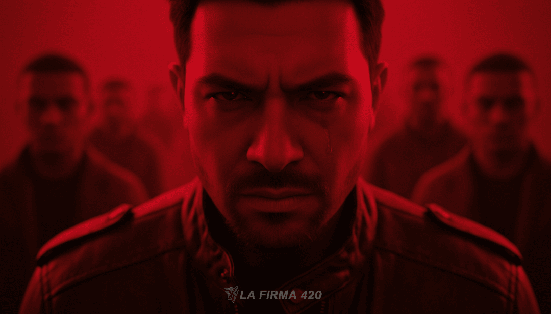 画面に表示されたラテンヒップホップトラック用の完成した様式化されたミュージックビデオと、タブレットでfreebeat.aiを操作するユーザー。