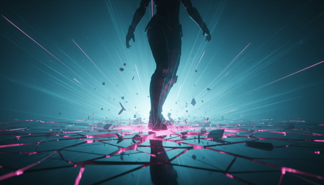 一张由 freebeat.ai 创建的胜利的、完成的音乐视频静止画面,展示了抽象艺术和 Baddie Li 的品牌,以及潜在的音乐封面。