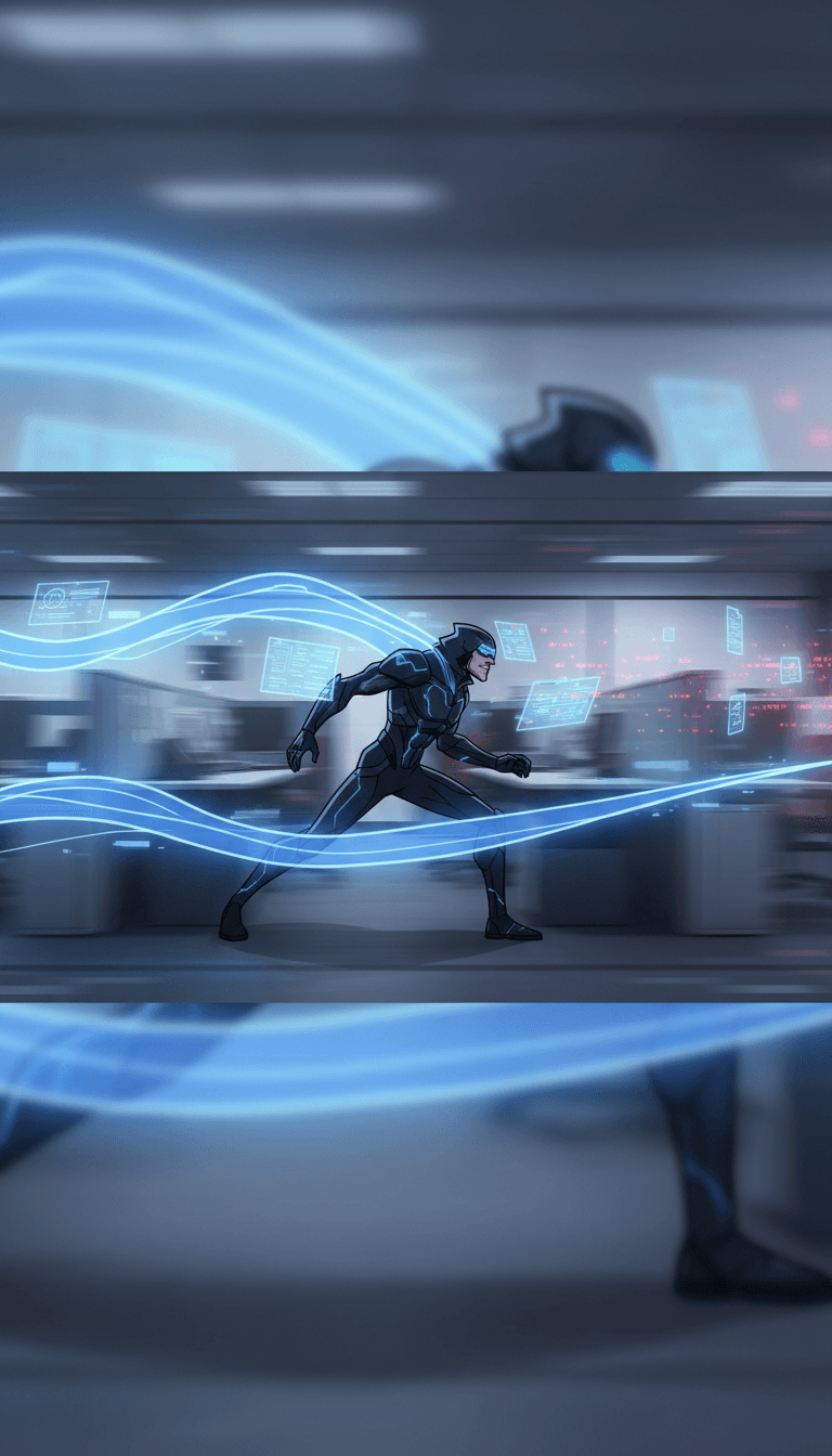 Des ondes de synthé vibrantes se transformant en effets visuels dynamiques et en scènes futuristes dans un clip musical.