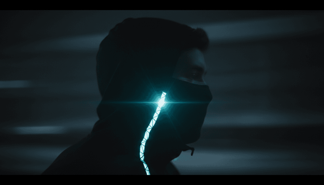 动态音乐视频序列,显示充满活力的合成器波浪与水下流畅的舞姿同步,由 freebeat.ai 平台生成。