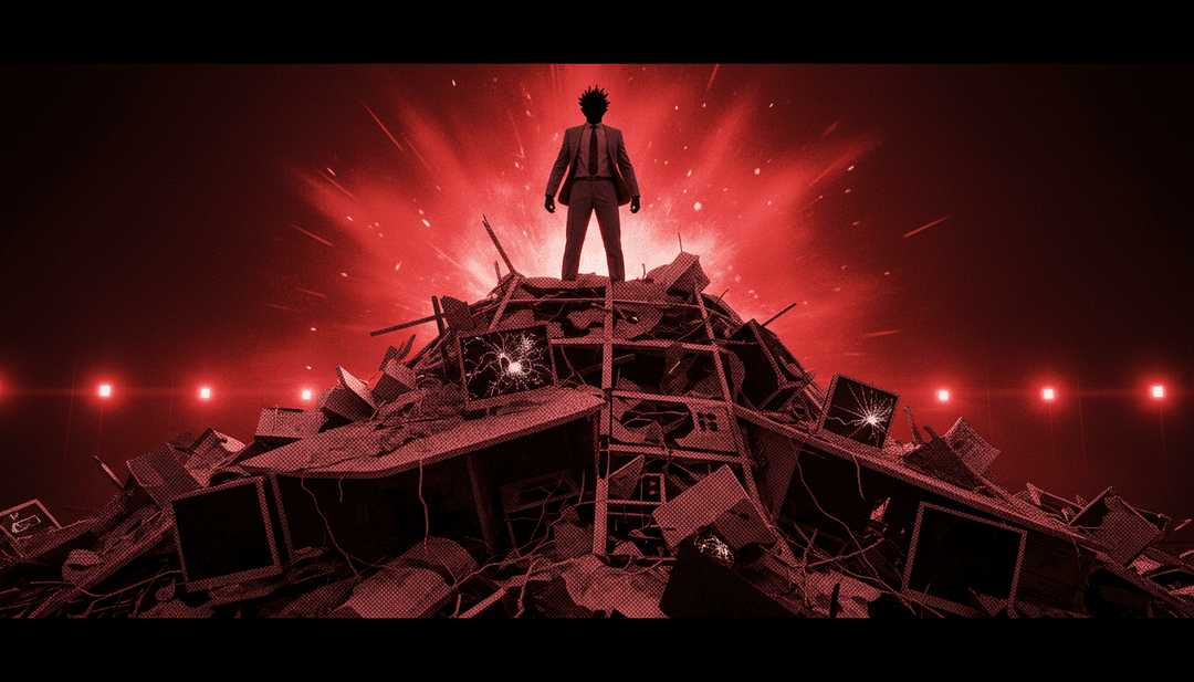 アーティスト hadoso14が、大画面でAI生成された「장거리 탈출 1.mp3」のミュージックビデオを見て感動している様子。