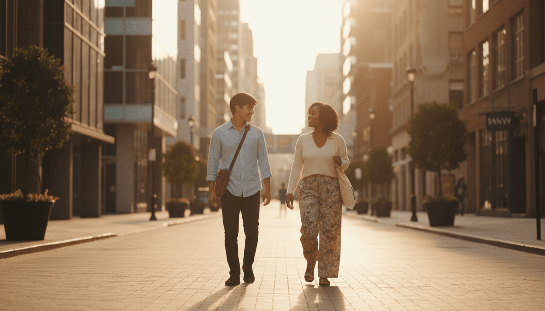 Um artista criativo sorrindo enquanto assiste a um videoclipe vibrante gerado por IA em uma tela, com motivos de chuva e luz solar.