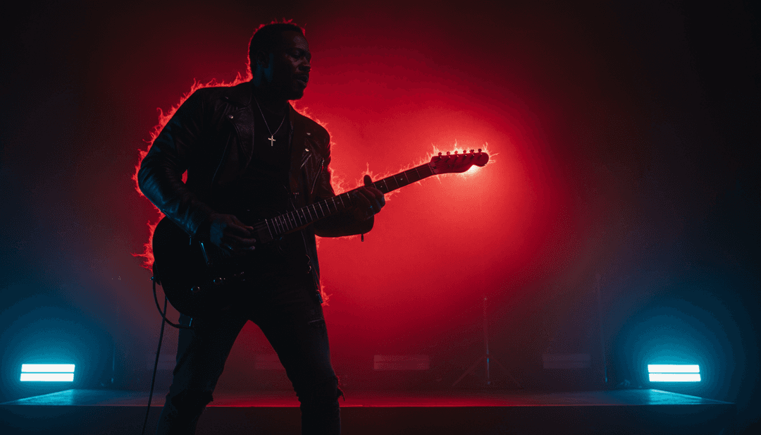 AIがブルースロックのギターリフと力強いボーカルを分析し、「Cacıks geriden」のミュージックビデオコンセプトを作成。