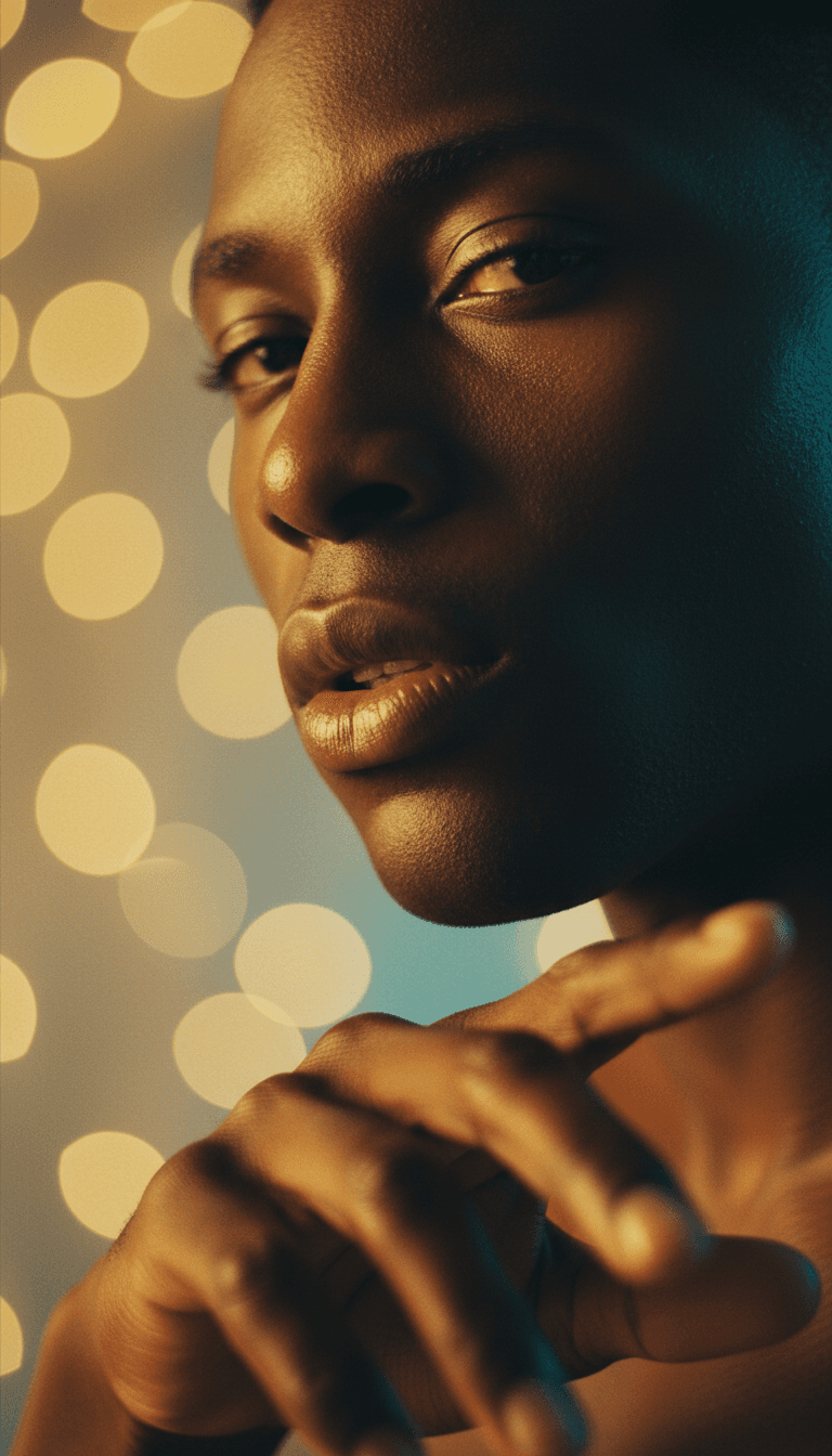 Cenas dinâmicas de videoclipes geradas por IA, com dançarinos de R&B em paisagens urbanas, closes íntimos e luzes abstratas fluidas.