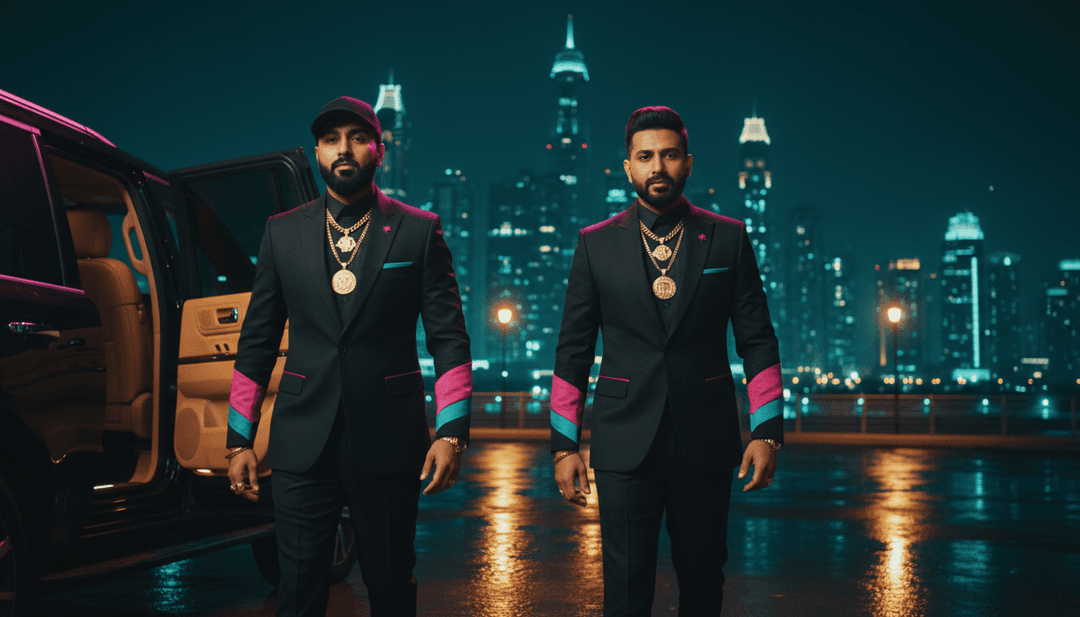 Visualizzazione astratta delle onde sonore per i beat hip-hop e trap di Compro, con linee digitali al neon e paesaggi urbani.