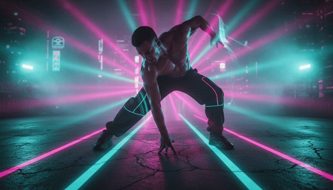 Scènes dynamiques d'une ville vibrante, de personnes diverses affichant leur force et de visualiseurs animés réagissant au rythme de la musique pop.