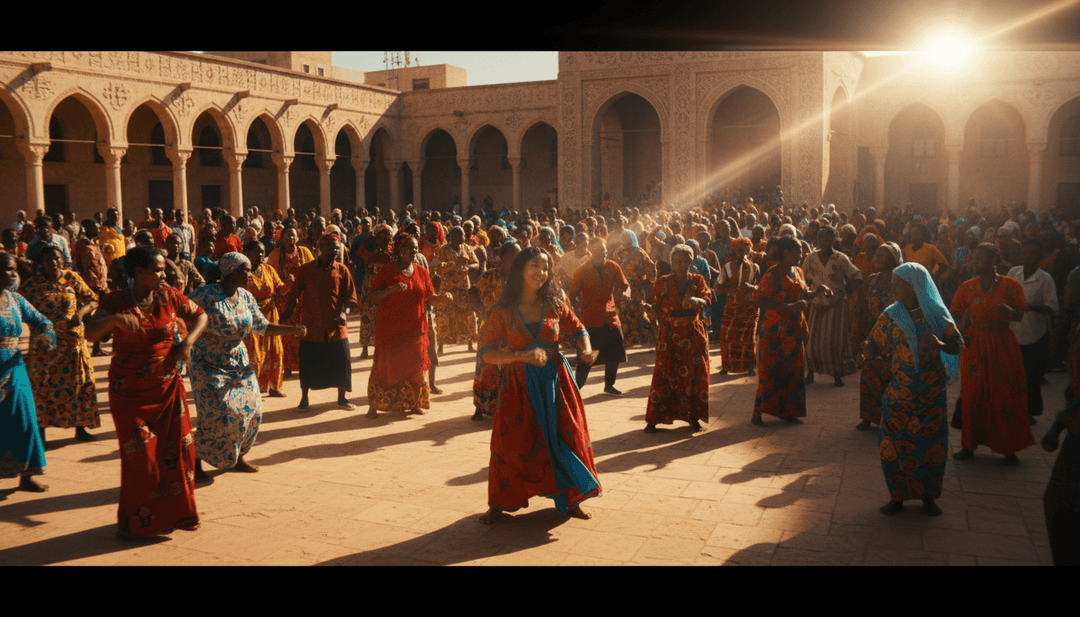 充满活力的雷鬼/斯卡乐队演奏的动态动画,视觉效果从乐器中流淌而出,描绘“Verse 1 by hwgxkc8ht4”。