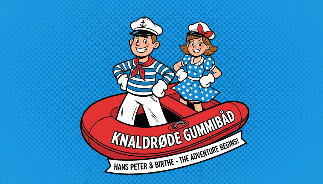 AI 将 'Pas På Den Knaldrøde Gummibåd' 欢快跳跃的旋律以卡通红色橡皮艇漂浮在阳光明媚的湖面上,周围是欢笑的孩子和玩耍的动物的图像进行诠释。