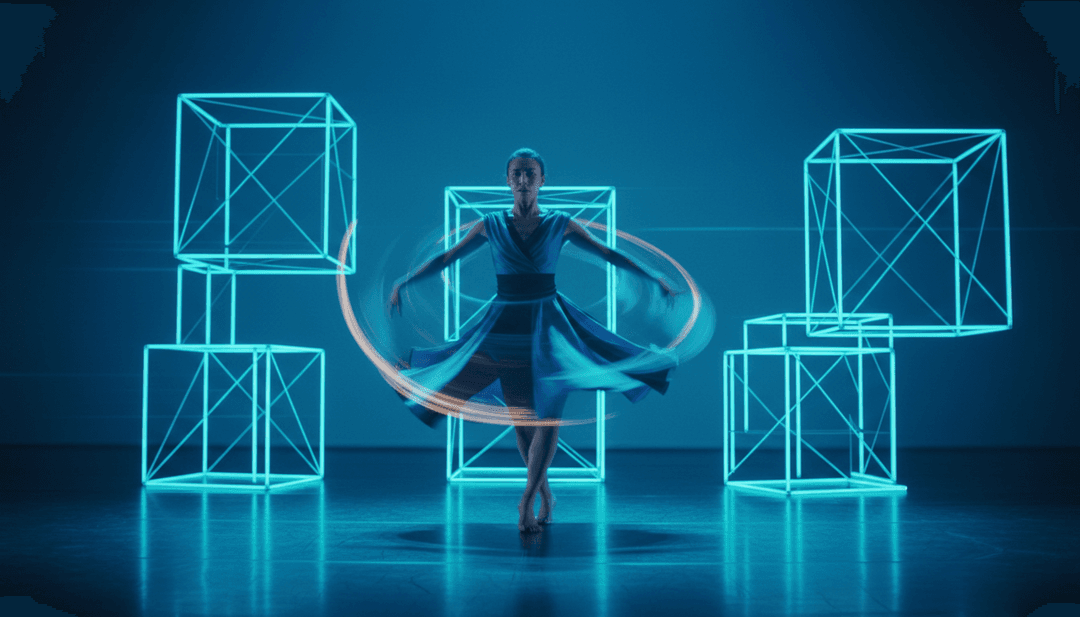 Visuais dinâmicos de dançarinos se movendo ao ritmo funky, coro gospel cantando em um ambiente vibrante e elementos brilhantes de pop art.